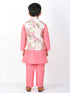 Boy's Floral Printed Nehru Jacket With Silk Blend Solid Kurta Pyjama Set